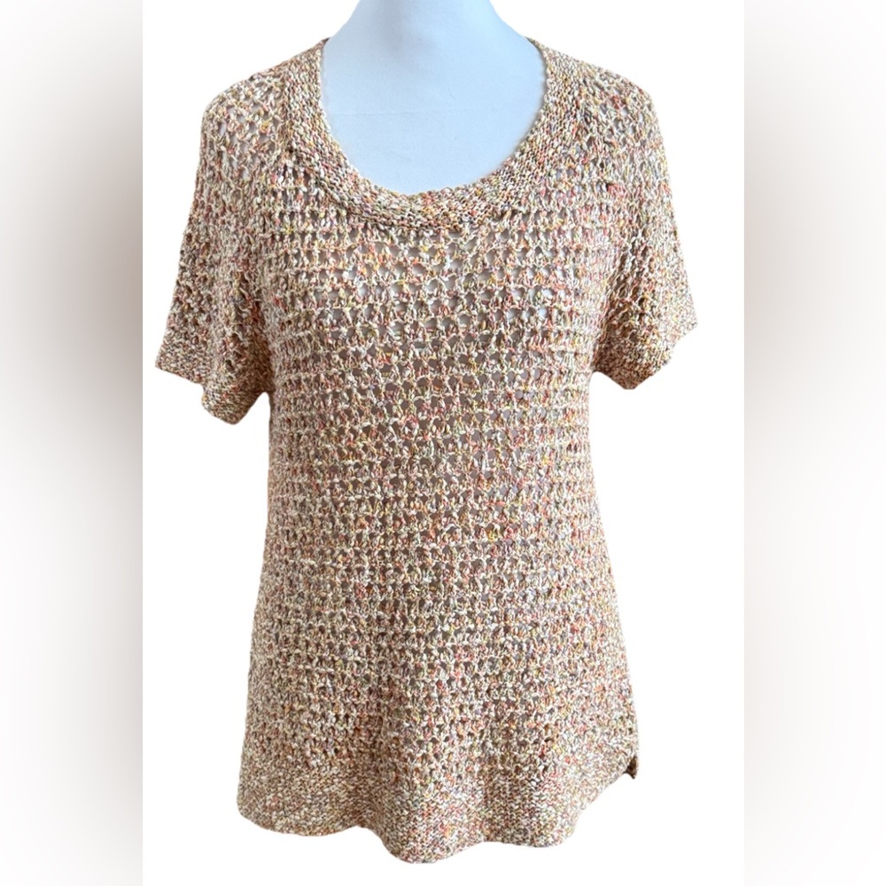 CABI SORBET Beige + Pastel Loose Knit Short Sleeve Summer Sweater Small